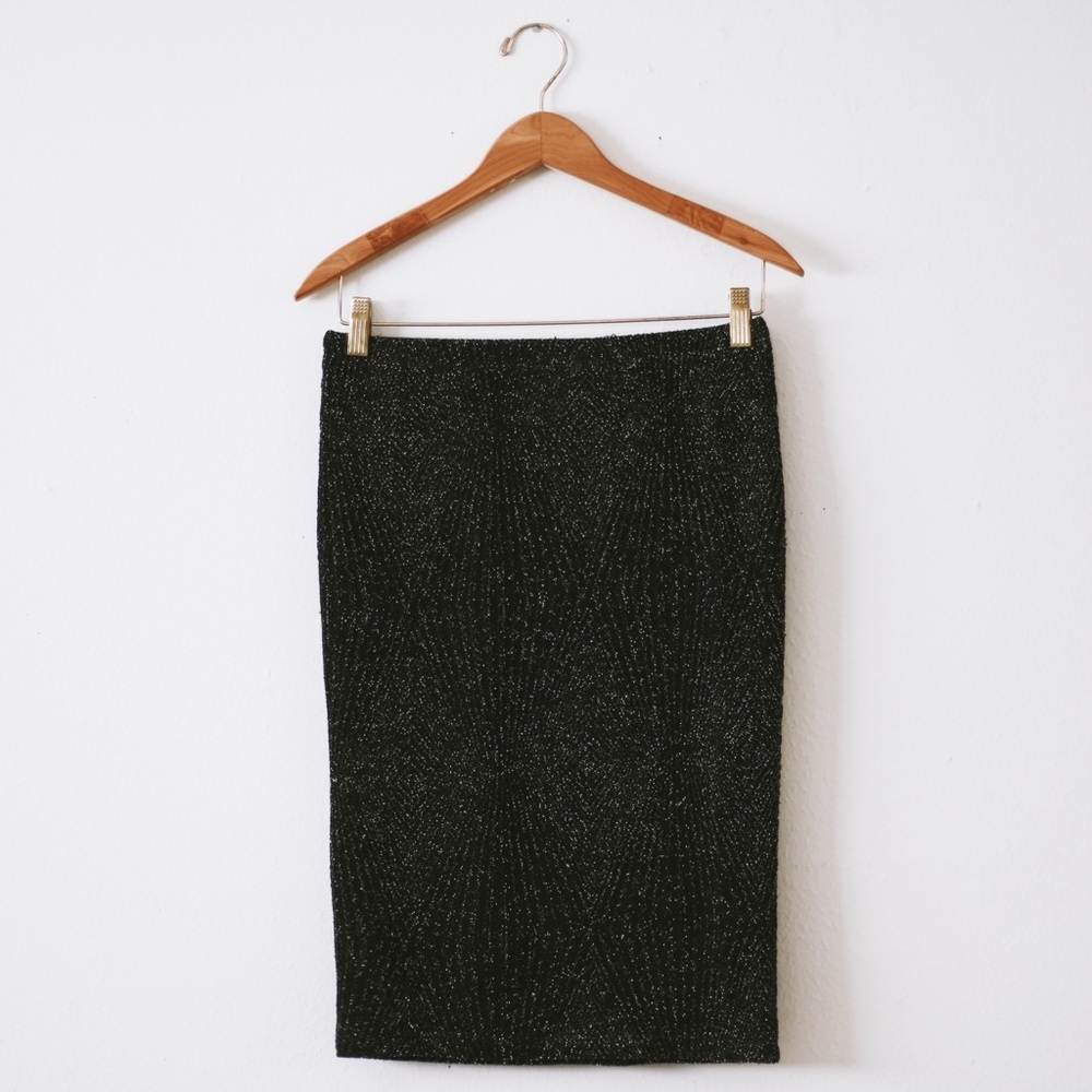 BLACK GLITTER PENCIL SKIRT